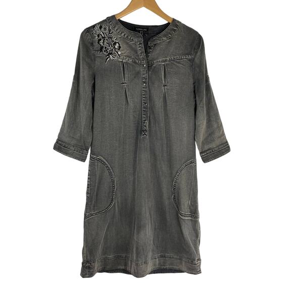 Floraweg Embroidered Floral Tunic Shirt Dress Sz 8 Gray Boho Grunge‎ Whimsigoth - Picture 1 of 11
